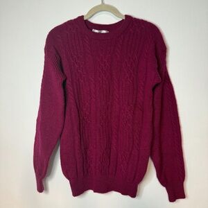 Vintage Christian Dior Burgundy Plum Purple 100% Wool Cable Knit Sweater